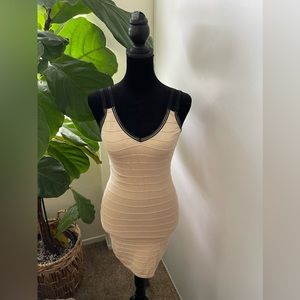 Beige and Black Bodycon Dress